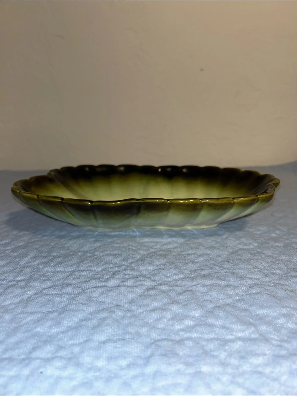Mid-Century Modern Green/Brown Ombre Ceramic Leaf or Floral serving dish